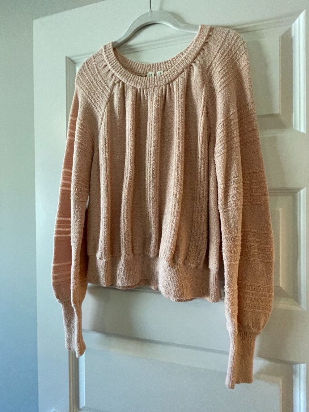 Anthropologie Meadow Rue Pink Textured Ribbed Boucle Balloon Sleeve Sweater XS